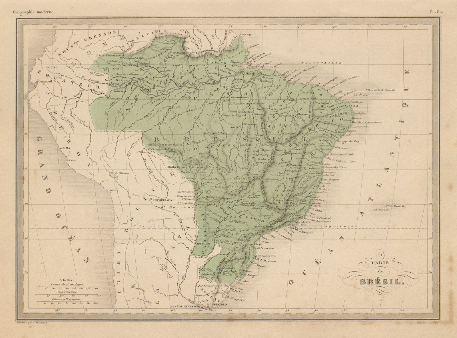 Carte de Brésil. Brazil including occupied Paraguay. MALTE-BRUN c1871 old map